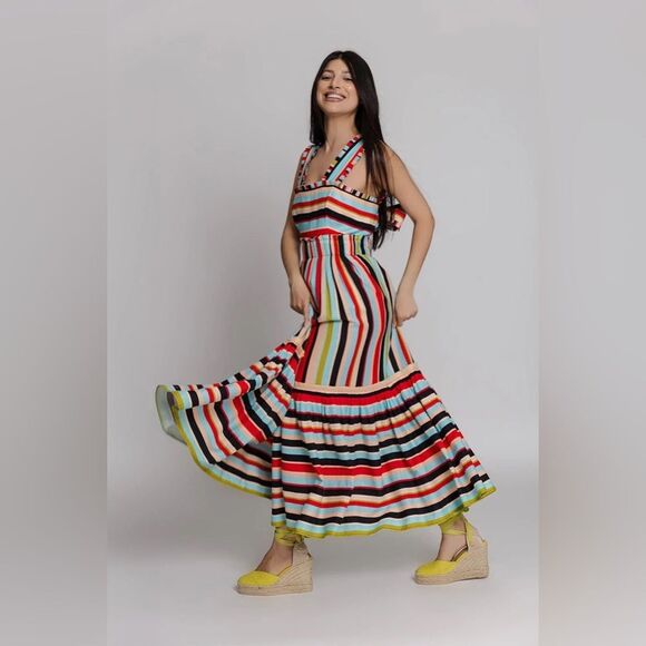 Farm Rio Striped Midi Dress with Tie Back - Size Medium - EUC - Picture 6 of 8